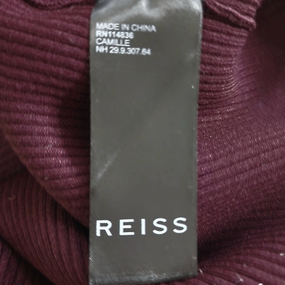 NWT REISS Off-shoulder Rib Knitted Midi Long Sleeve V-neck Burgundy Dress - L - Picture 12 of 12